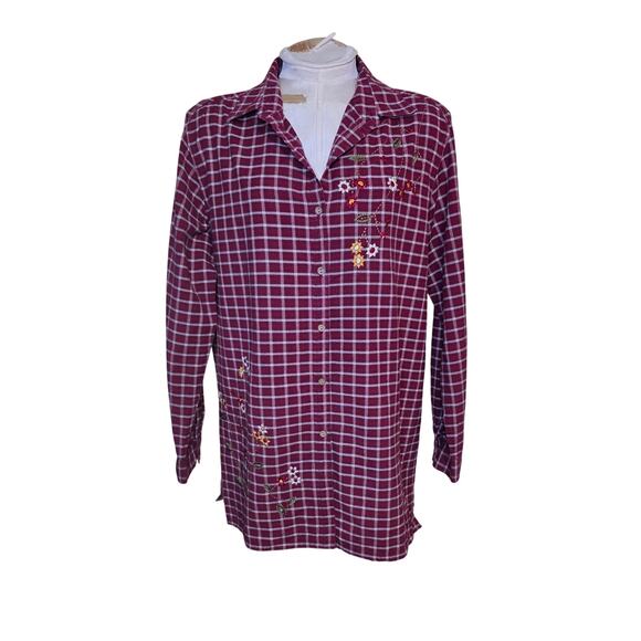 Bobbie Brooks Fall Florals Button Down Plaid Embroidered Holiday Cottagecore L - Picture 1 of 5